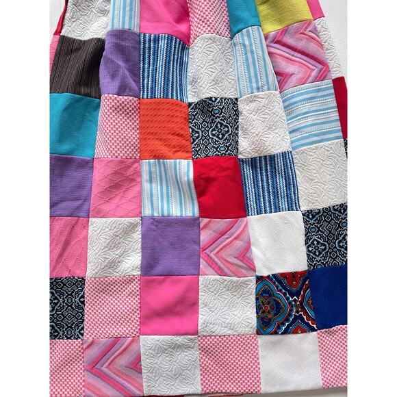 Vintage 1970's Checkered Quilted Patchwork Maxi Skirt Sz 27"w Polyester Cottage - Picture 7 of 9